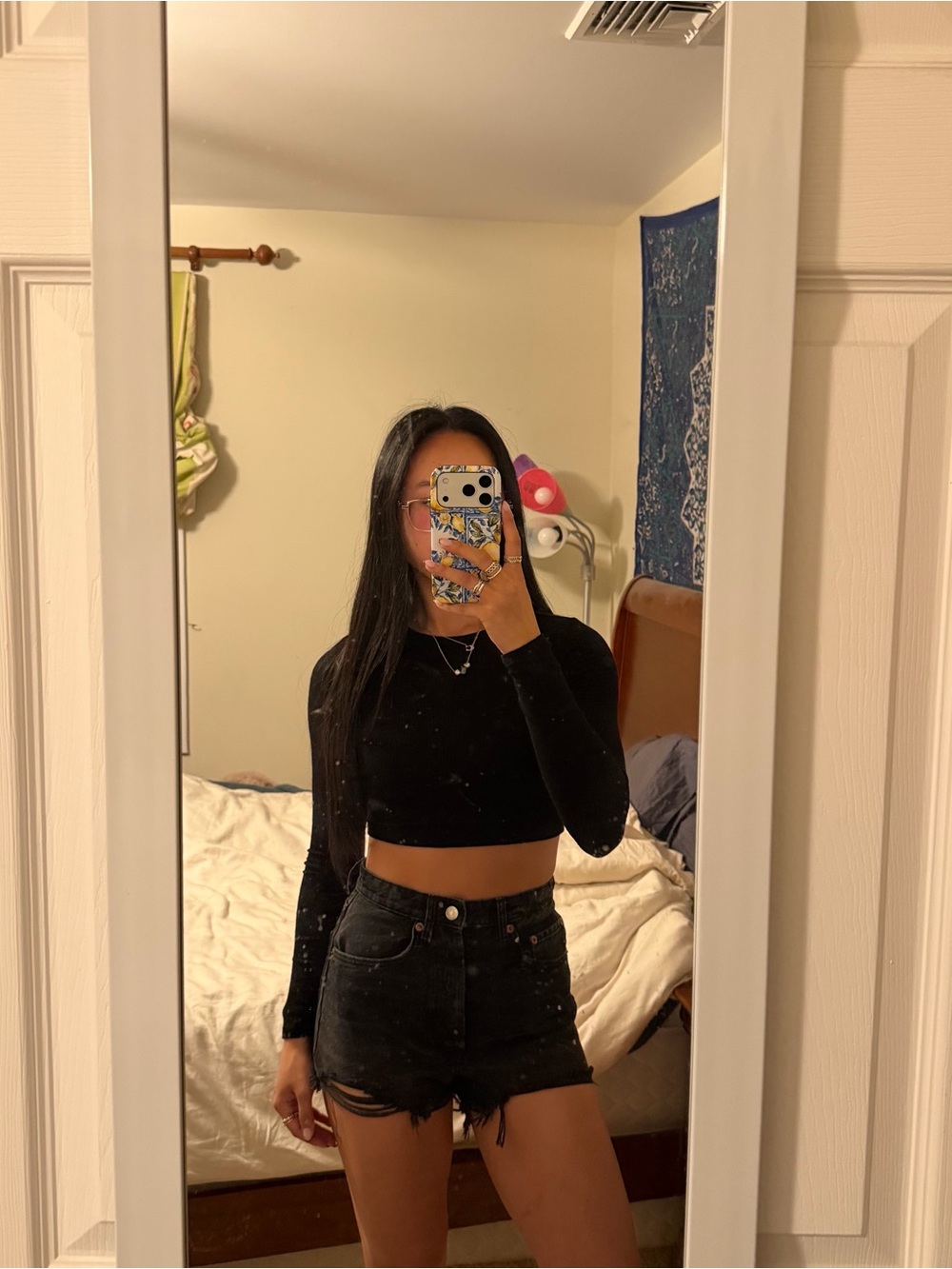 Zara Black Denim High-Rise Jean Shorts